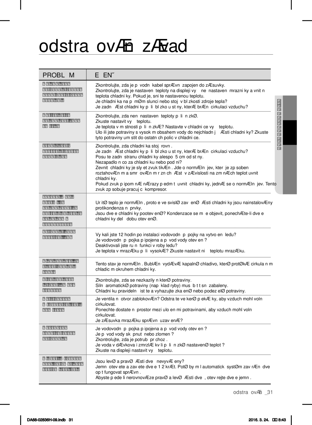 Samsung RF858VALASL/EF manual Odstraňování závad, 03odstraňování 