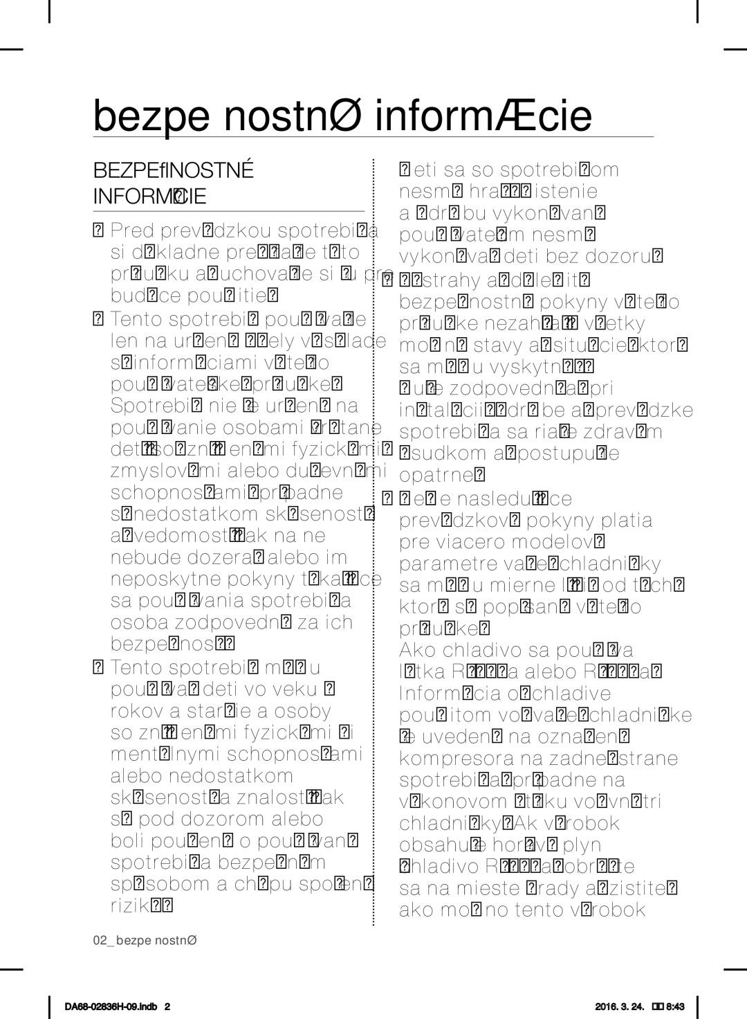 Samsung RF858VALASL/EF manual Bezpečnostné informácie, Bezpečnostné Informácie 