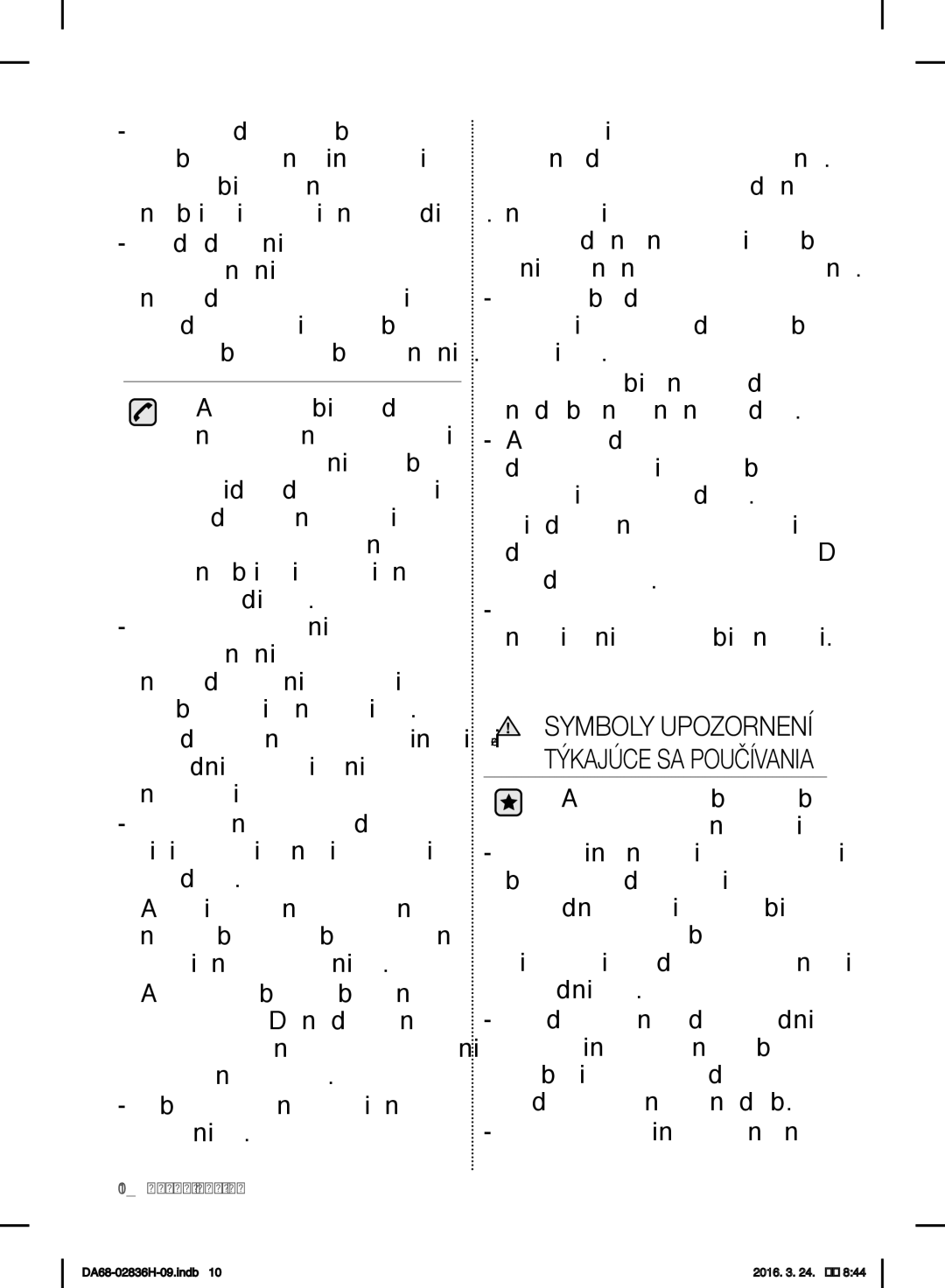 Samsung RF858VALASL/EF manual Symboly Upozornení Pozor Týkajúce SA Používania 