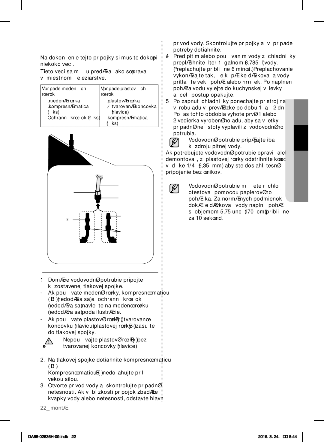 Samsung RF858VALASL/EF manual Pripojenie vodovodného potrubia k chladničke, Chladnička 