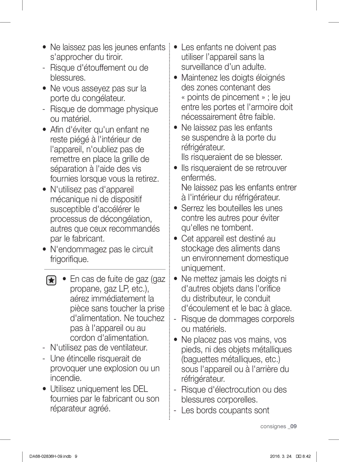 Samsung RF858VALASL/EF manual Risque de dommages corporels ou matériels 