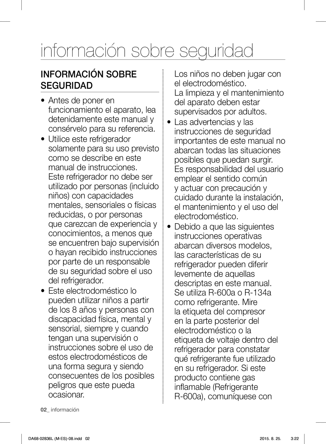 Samsung RF858VALASL/EU manual Información sobre seguridad, Información Sobre Seguridad 