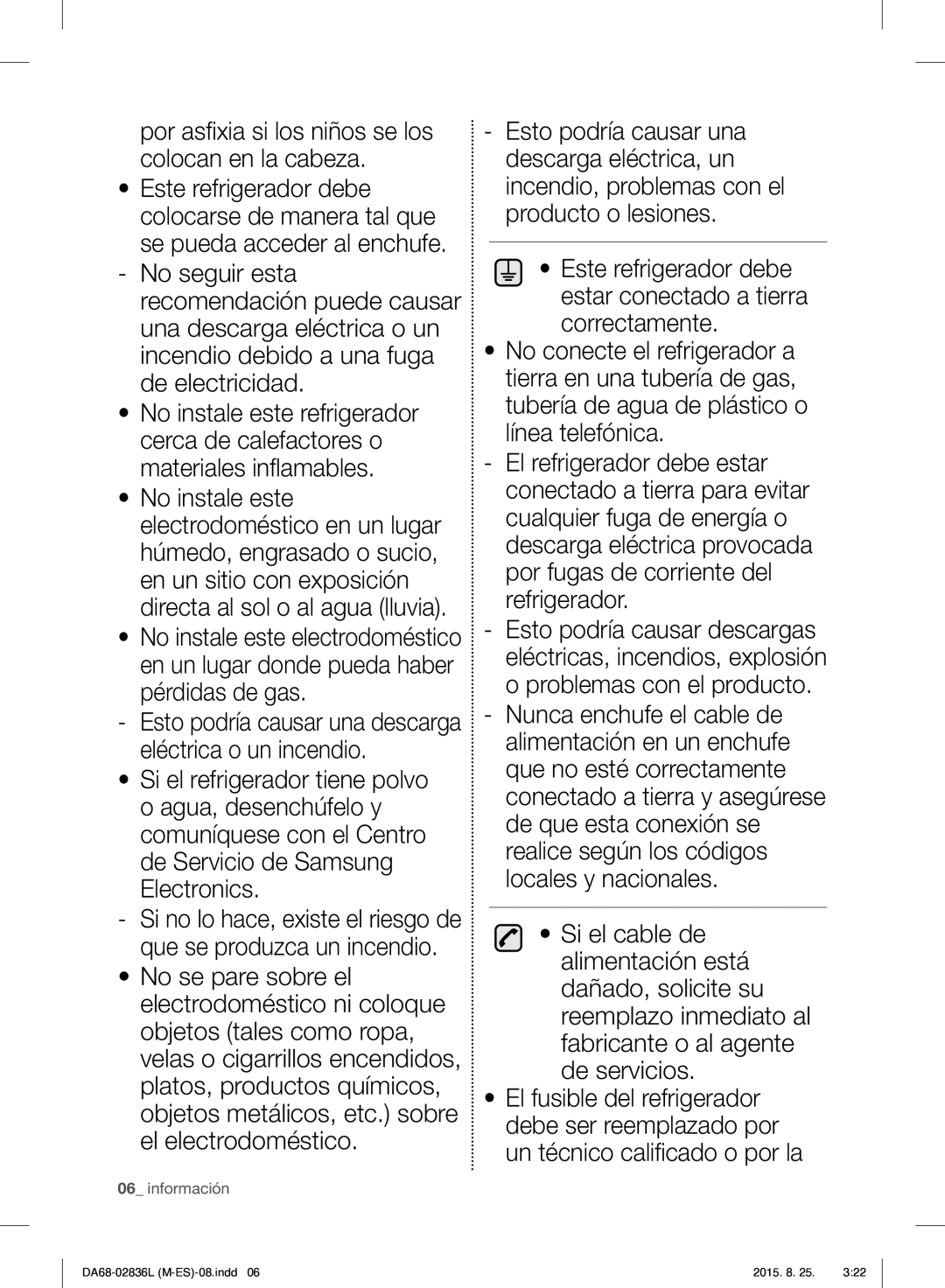 Samsung RF858VALASL/EU manual Por asﬁ xia si los niños se los colocan en la cabeza 