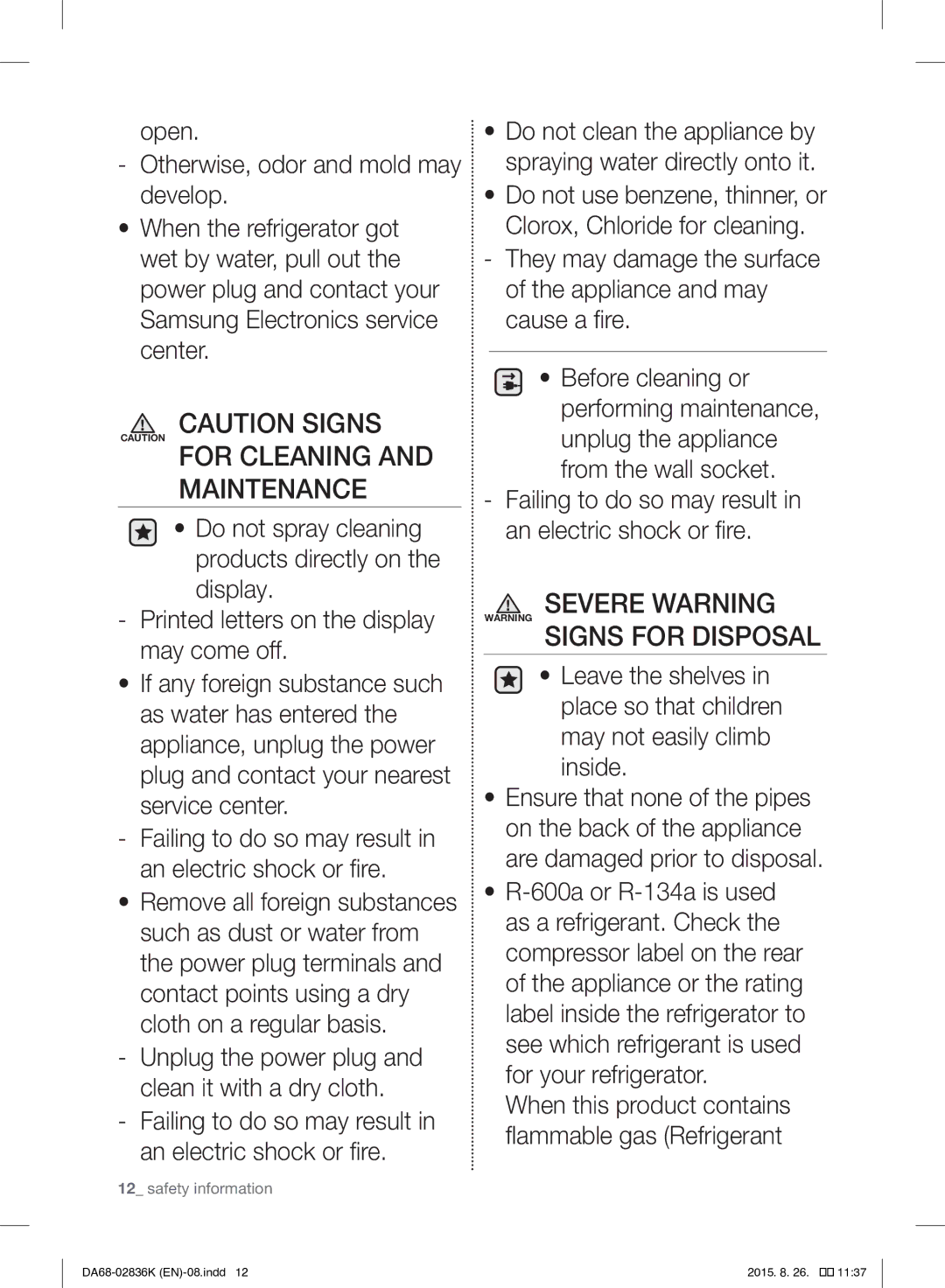 Samsung RF858VALASL/EU manual Maintenance 