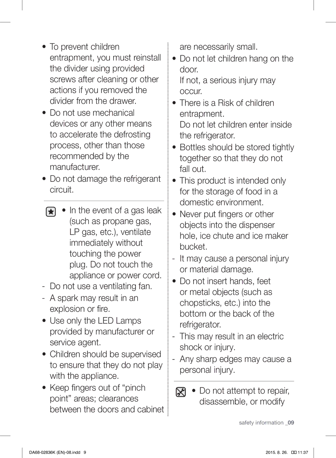 Samsung RF858VALASL/EU manual Safety information 