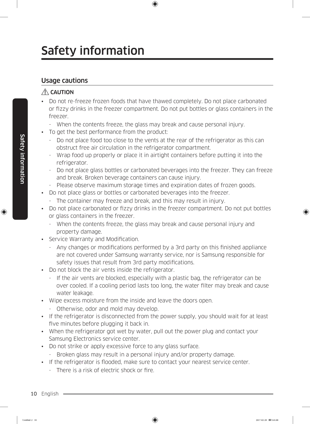 Samsung RF85K9002SR/ML manual Usage cautions 