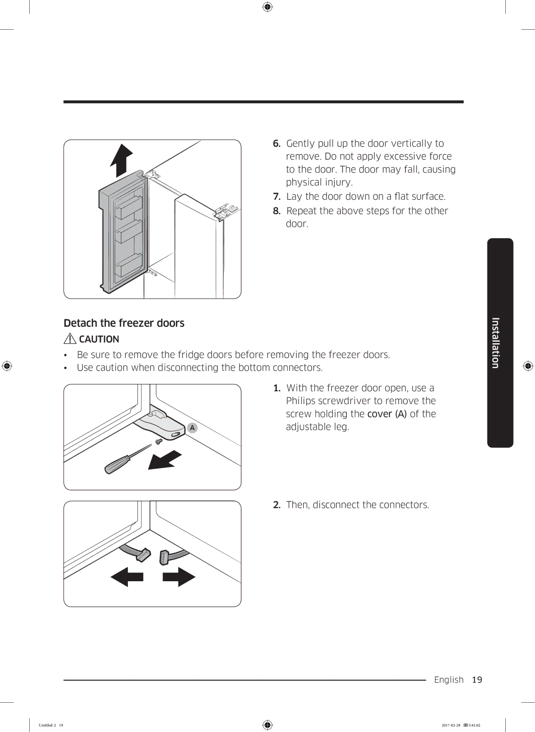 Samsung RF85K9002SR/ML manual Detach the freezer doors 