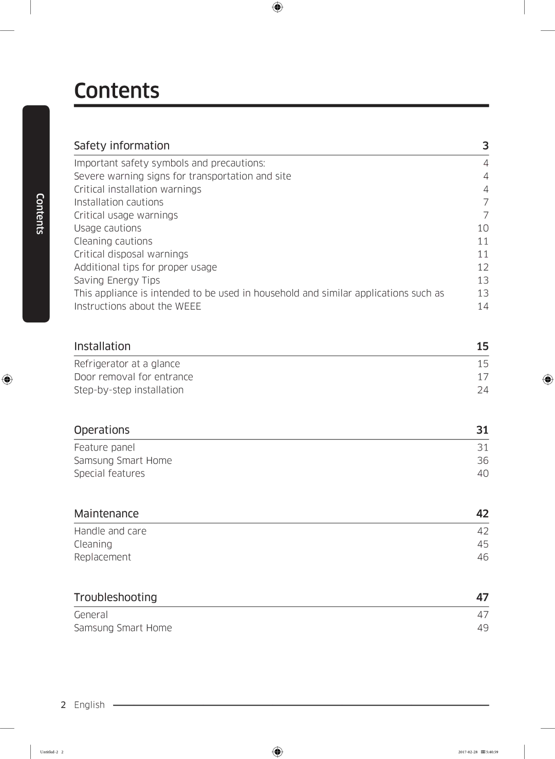 Samsung RF85K9002SR/ML manual Contents 