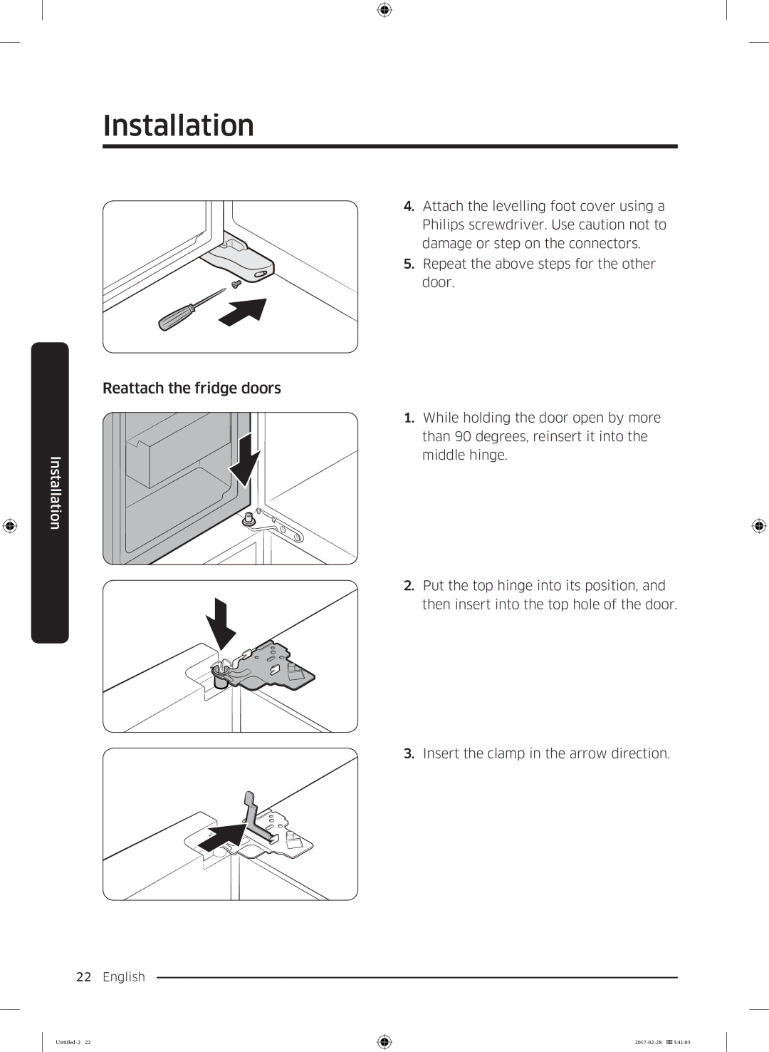 Samsung RF85K9002SR/ML manual Reattach the fridge doors 