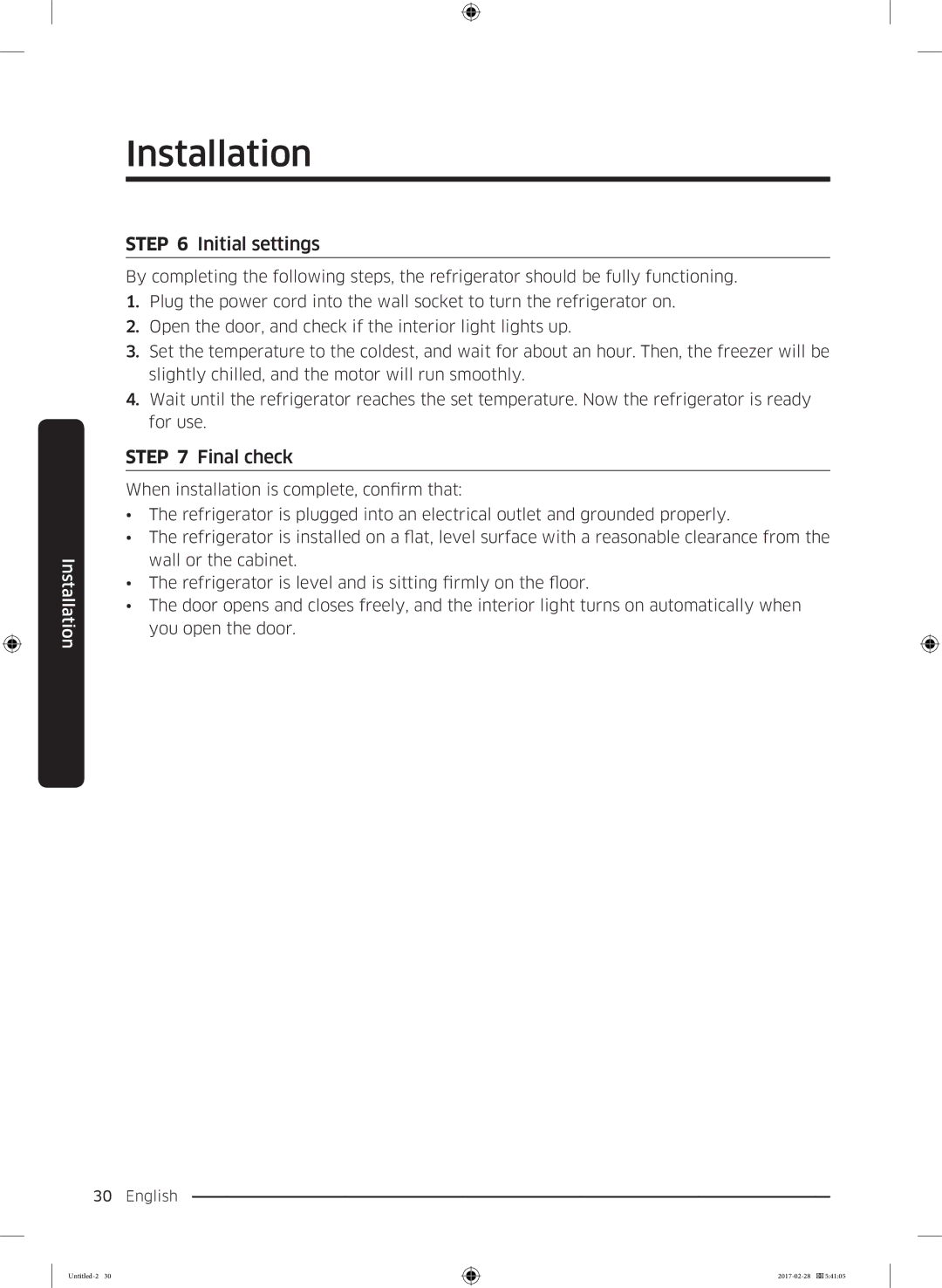 Samsung RF85K9002SR/ML manual Initial settings, Final check 