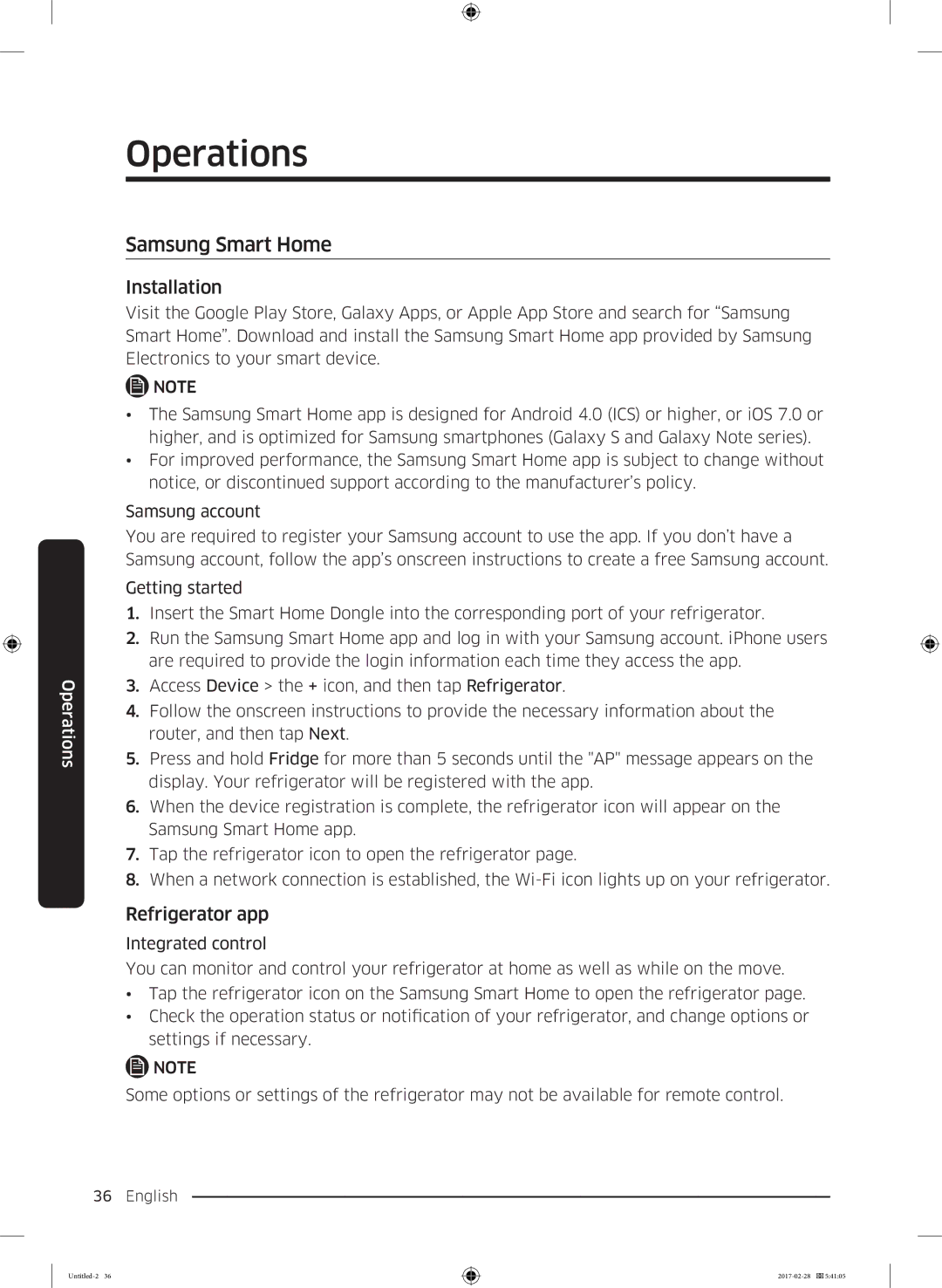 Samsung RF85K9002SR/ML manual Samsung Smart Home, Refrigerator app 