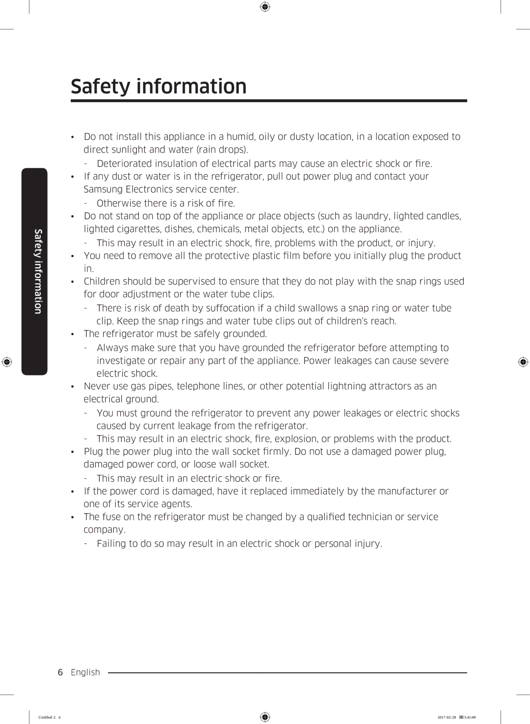 Samsung RF85K9002SR/ML manual Safety information 