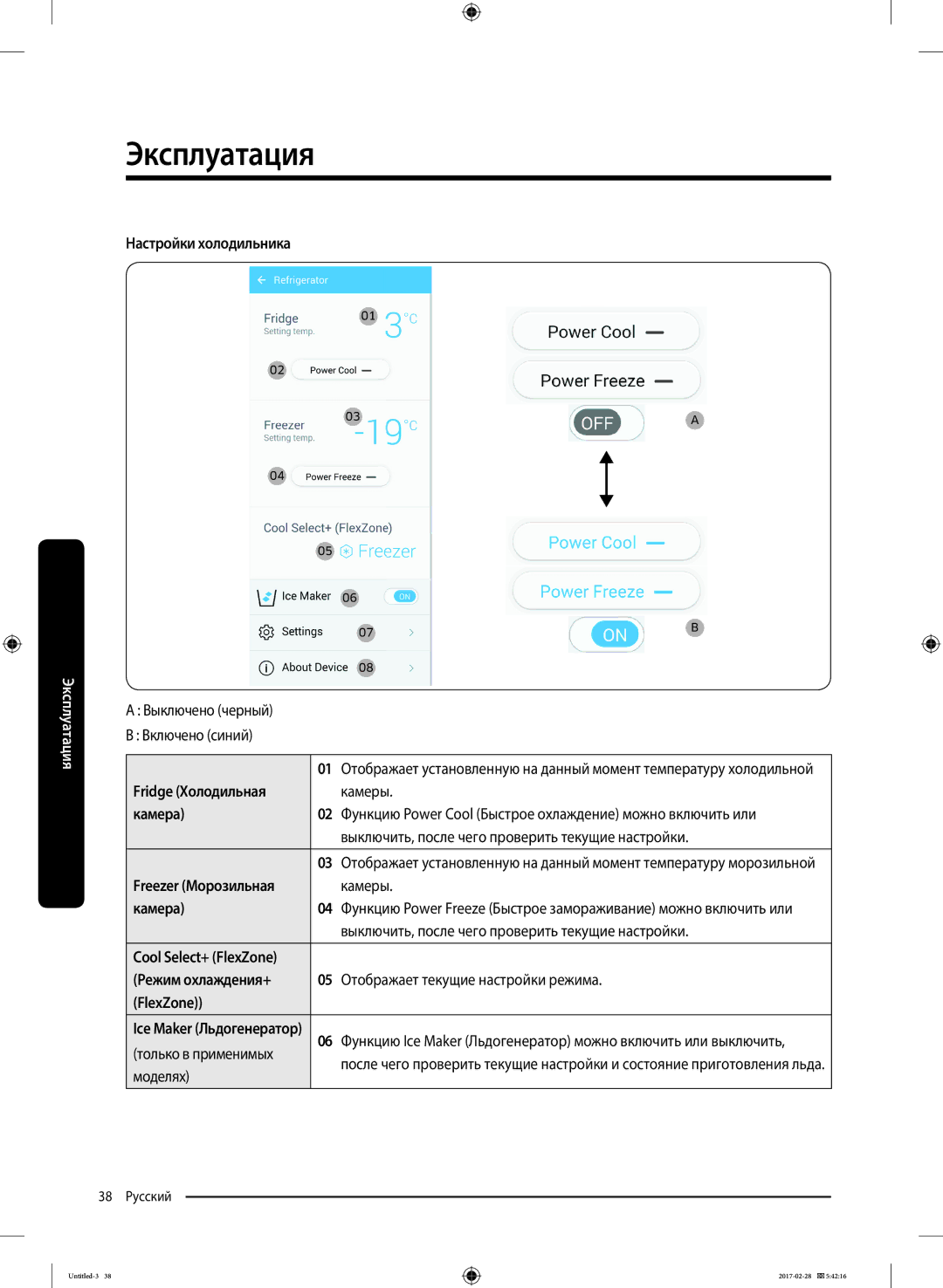 Samsung RF85K9002SR/ML manual Настройки холодильника, Выключено черный Включено синий, Камеры Камера, Только в применимых 