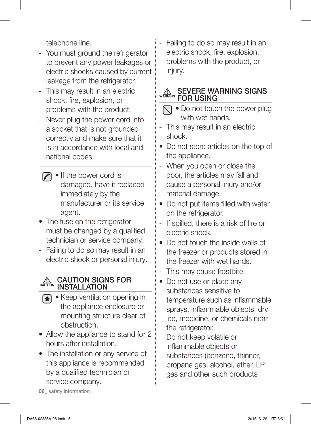 Samsung RF905QBLASL/ZA manual Telephone line, Allow the appliance to stand for 2 hours after installation, Service company 