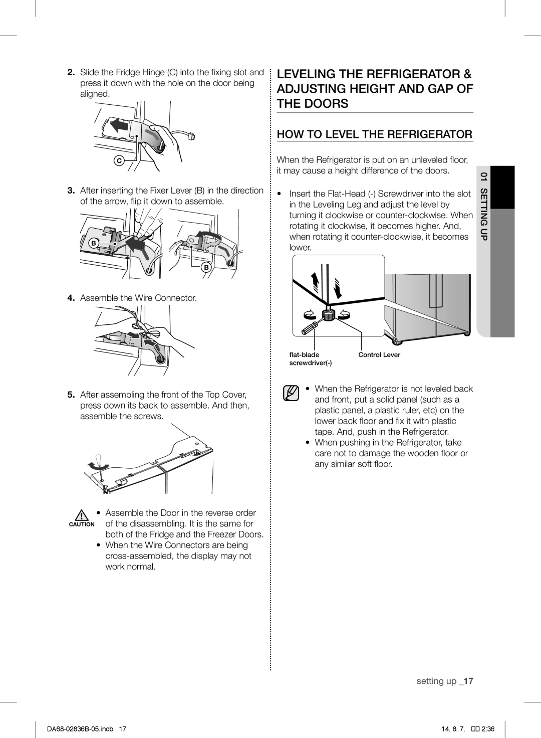 Samsung RF905QBLASP/ML manual HOW to Level the Refrigerator 