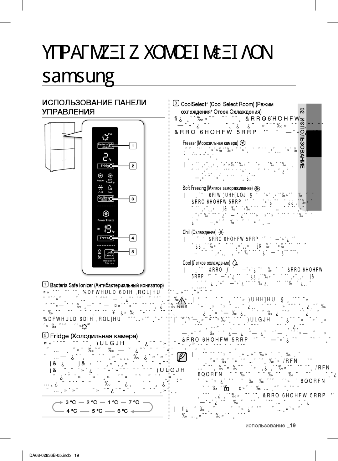 Samsung RF905QBLASP/ML manual Управление холодильником samsung, Использование Панели Управления 