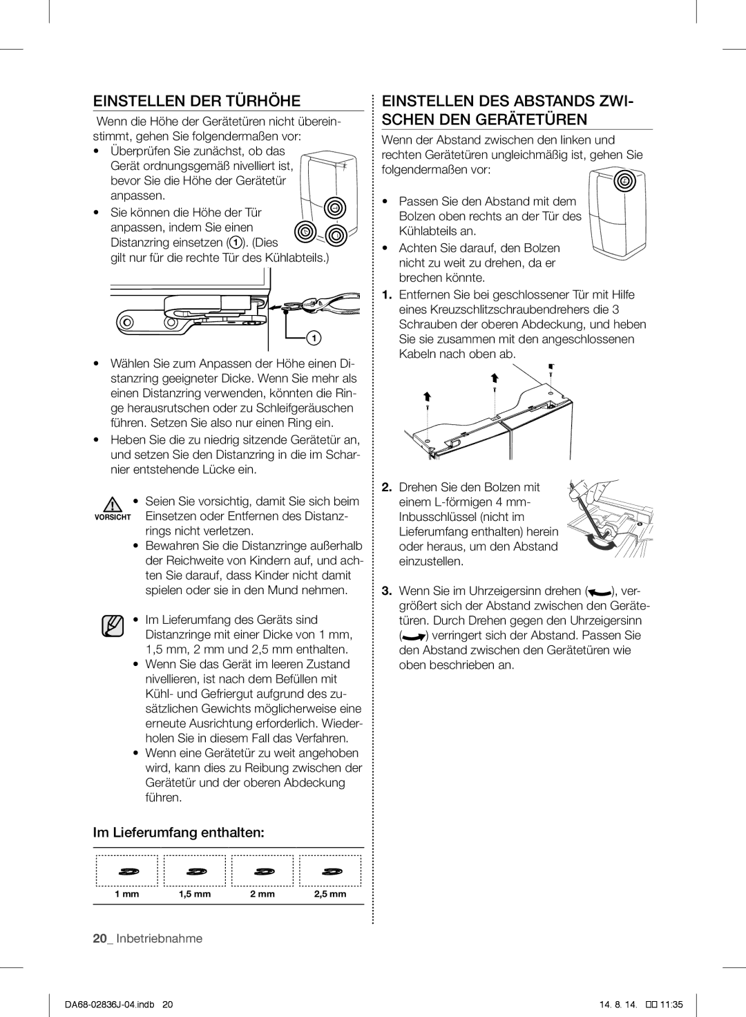 Samsung RF905VCLASL/ES manual Im Lieferumfang enthalten, Rings nicht verletzen 