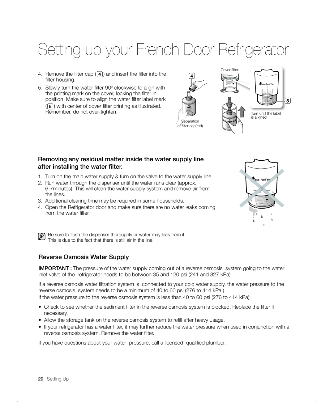 Samsung RFG237AA, RFG238AA user manual Reverse Osmosis Water Supply 