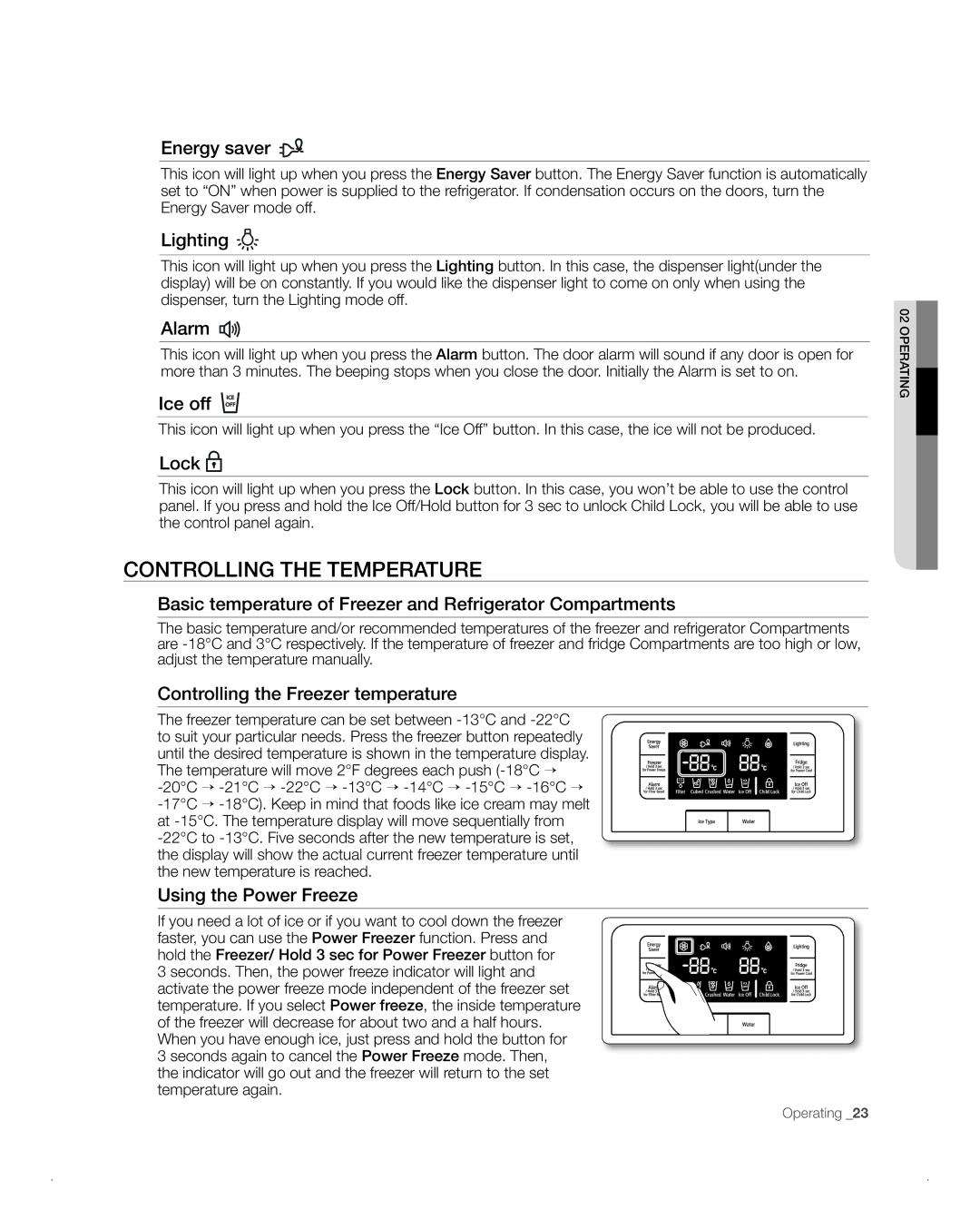 Samsung RFG238AA, RFG237AA user manual Controlling the Temperature 