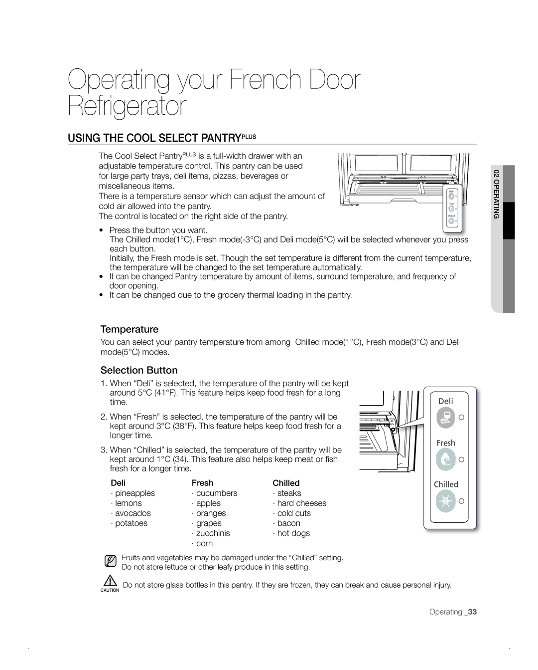 Samsung RFG238AA, RFG237AA user manual Using the Cool Select Pantryplus, Temperature, Selection Button 