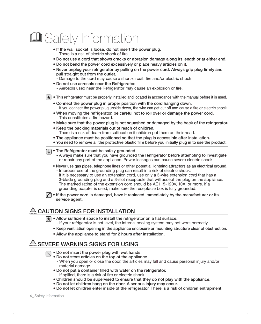 Samsung RFG237AA, RFG238AA user manual Safety Information 