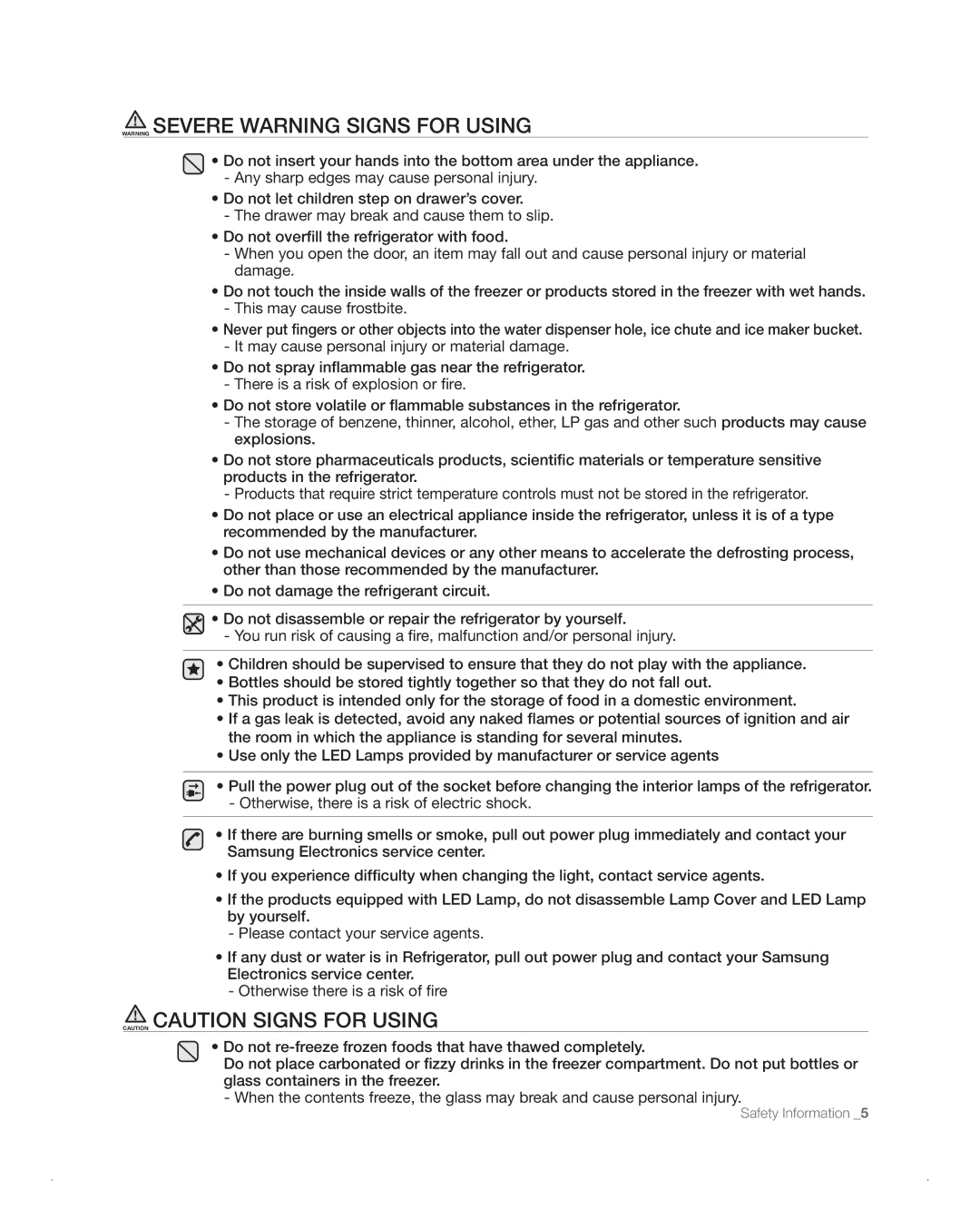 Samsung RFG238AA, RFG237AA user manual Safety Information 