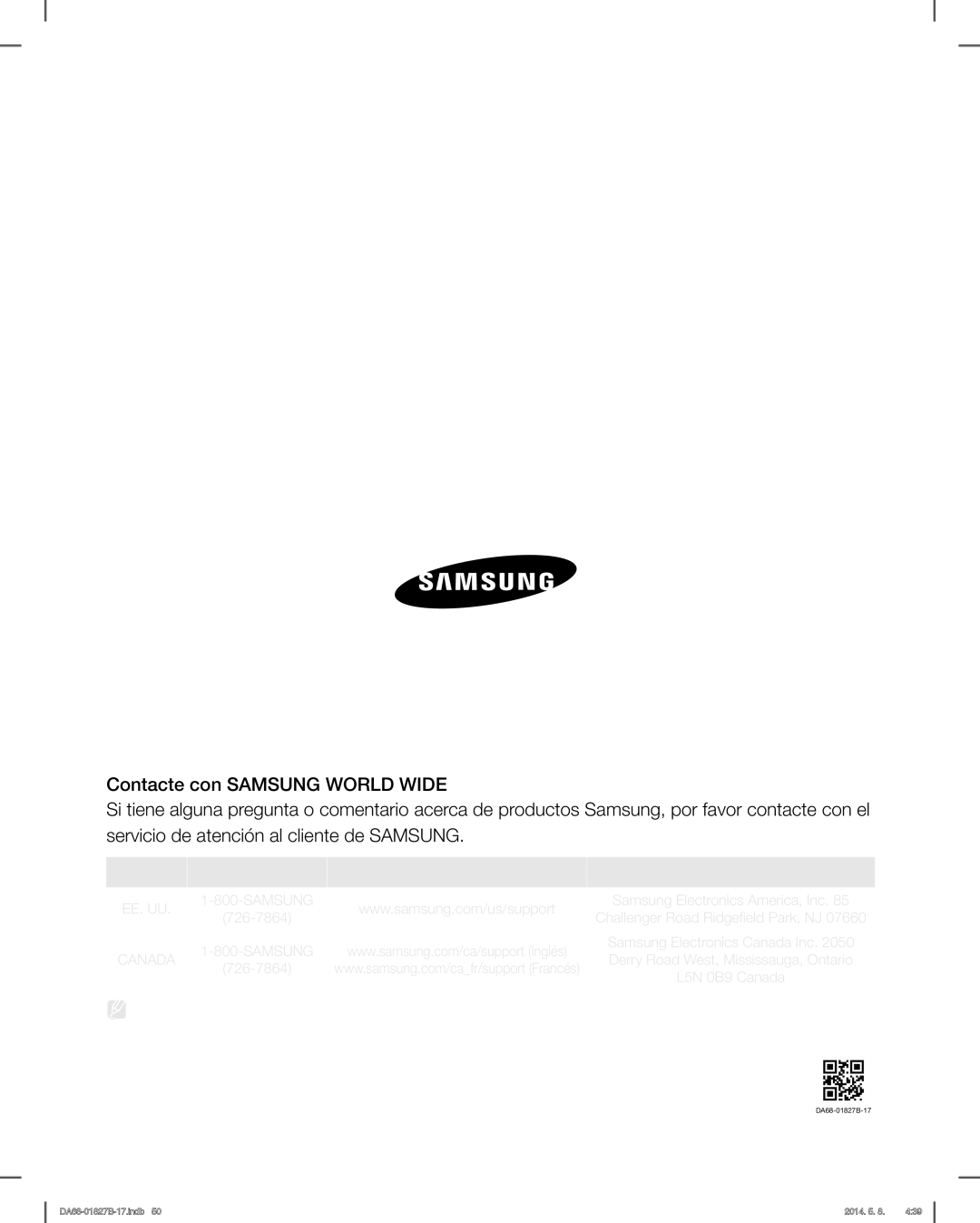 Samsung RFG237AAWP, RFG237AARS, RFG237AABP user manual País Llame AL Visítenos EN Línea EN Escriba a 