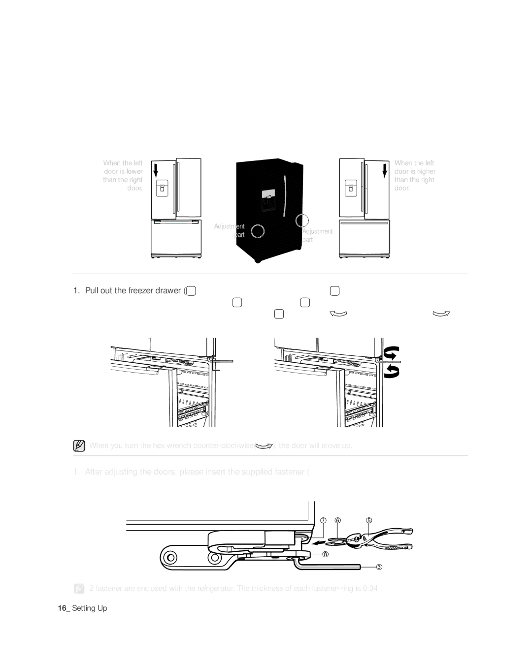 Samsung RFG237AAWP, RFG237AARS, RFG237AABP user manual Making Minor Adjustments Between Doors 