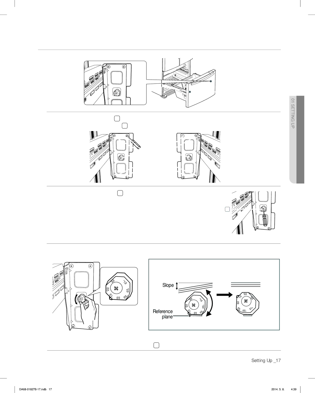 Samsung RFG237AABP, RFG237AARS, RFG237AAWP user manual Adjusting the Freezer Drawer Level, Adjustment part 