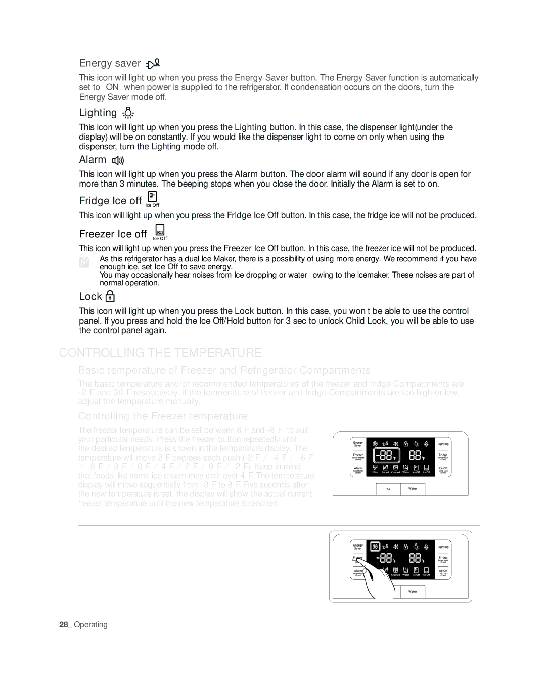 Samsung RFG237AAWP, RFG237AARS, RFG237AABP user manual Fridge Ice off, Freezer Ice off 