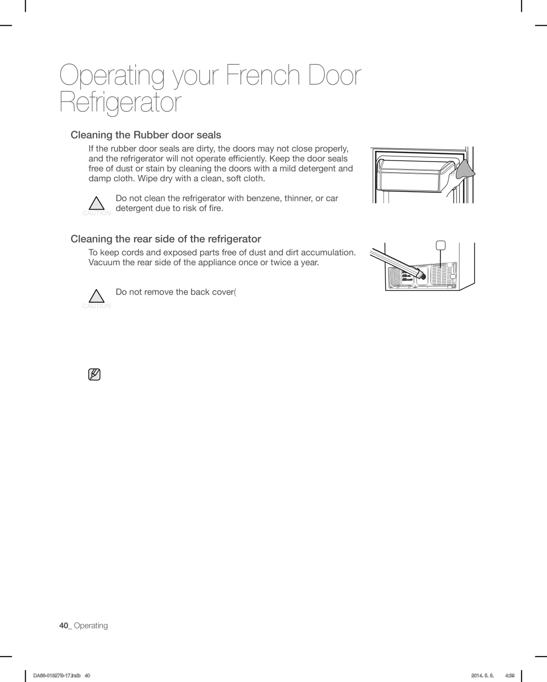 Samsung RFG237AAWP, RFG237AARS, RFG237AABP user manual Replacing the Interior Light, Cleaning the Rubber door seals 