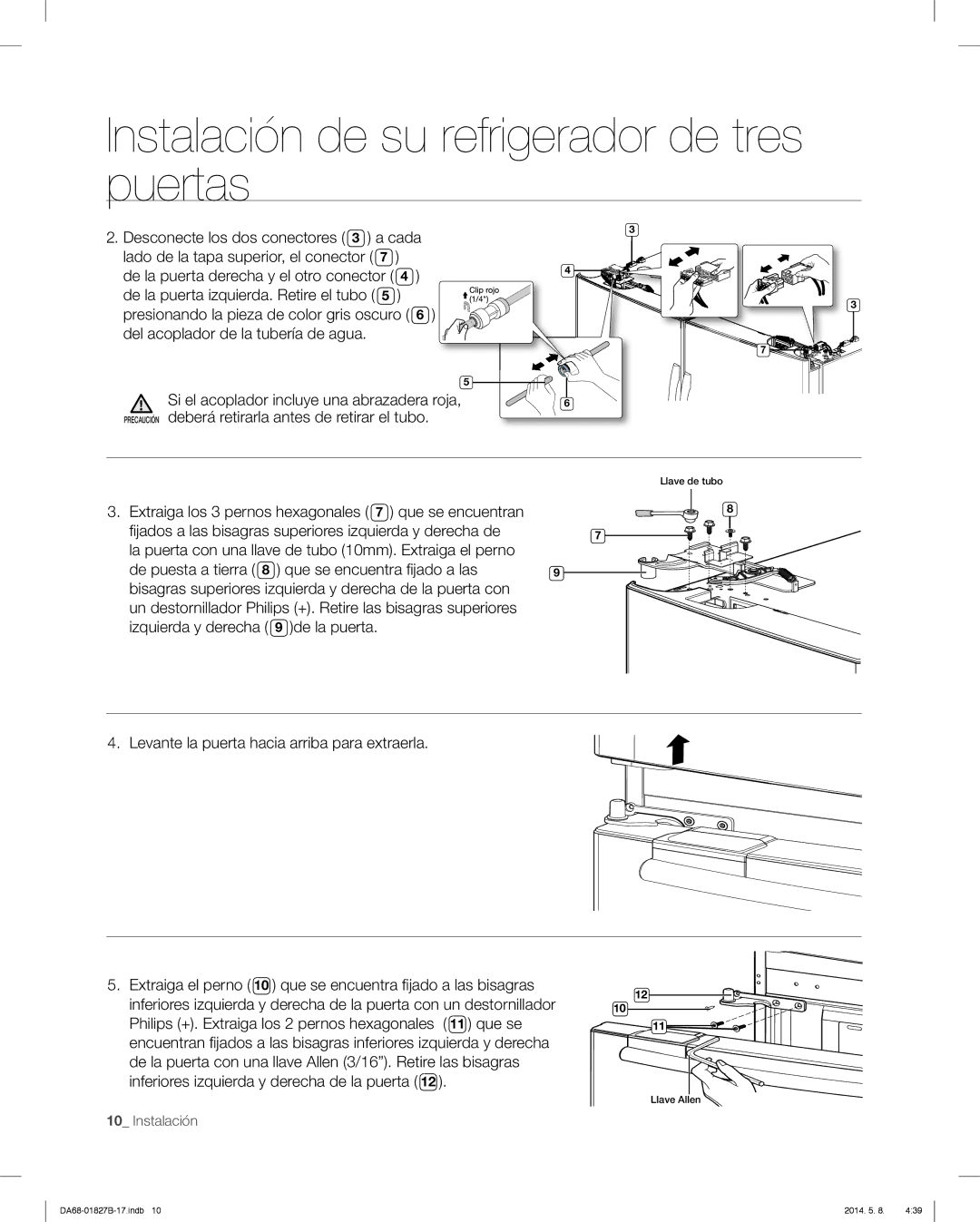 Samsung RFG237AARS, RFG237AAWP, RFG237AABP user manual Instalación de su refrigerador de tres puertas 