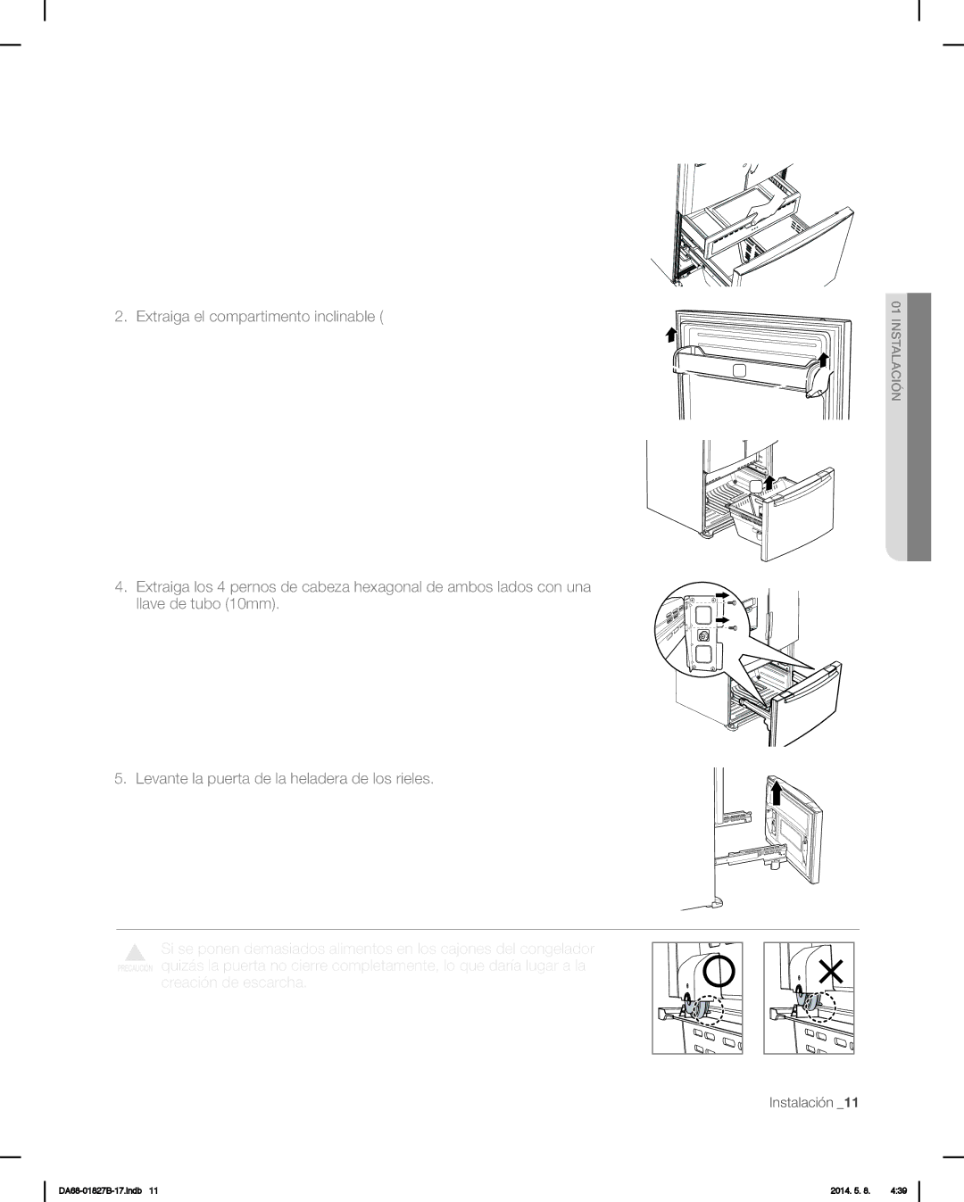 Samsung RFG237AAWP, RFG237AARS, RFG237AABP user manual Montar LA Gaveta DE LA Nevera 