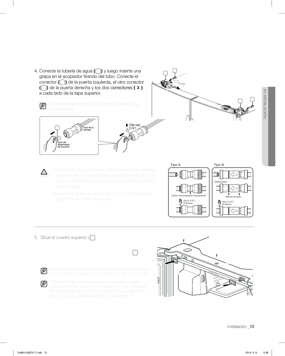 Samsung RFG237AARS, RFG237AAWP, RFG237AABP user manual Tipo a Tipo B 