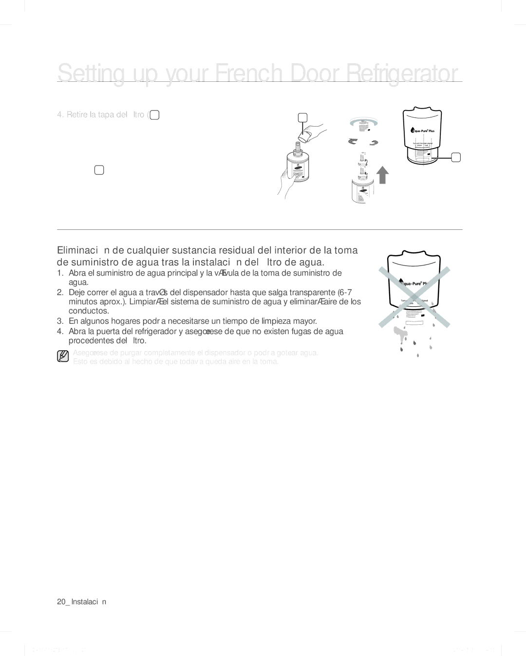 Samsung RFG237AAWP, RFG237AARS, RFG237AABP user manual Suministro de agua por ósmosis inversa 