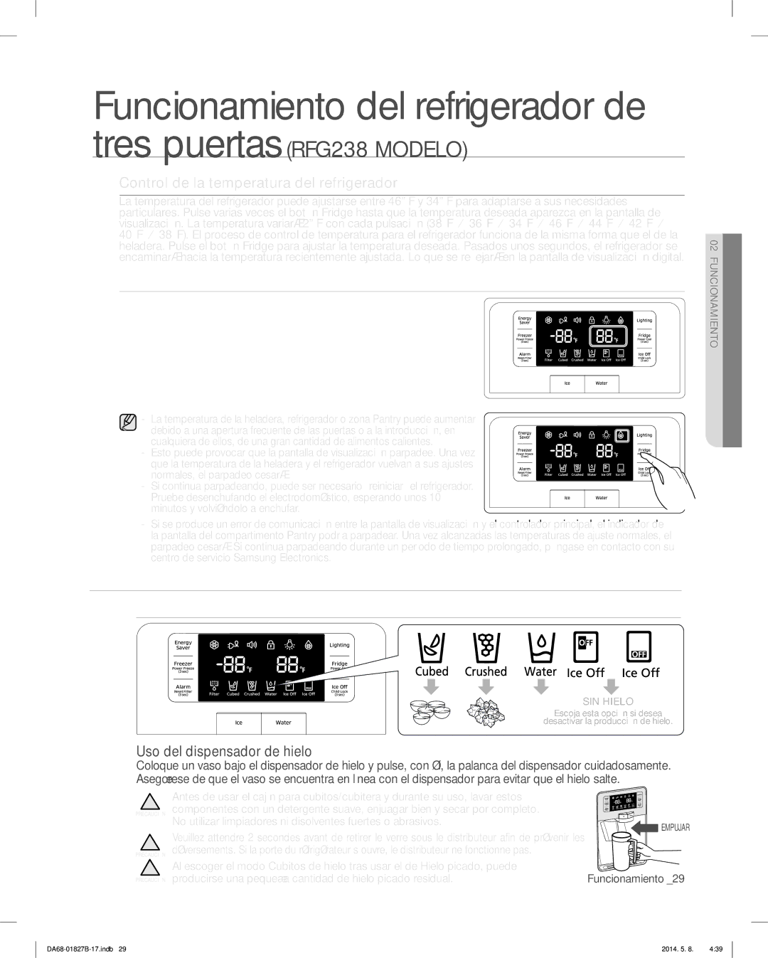 Samsung RFG237AAWP, RFG237AARS, RFG237AABP user manual Empujar 