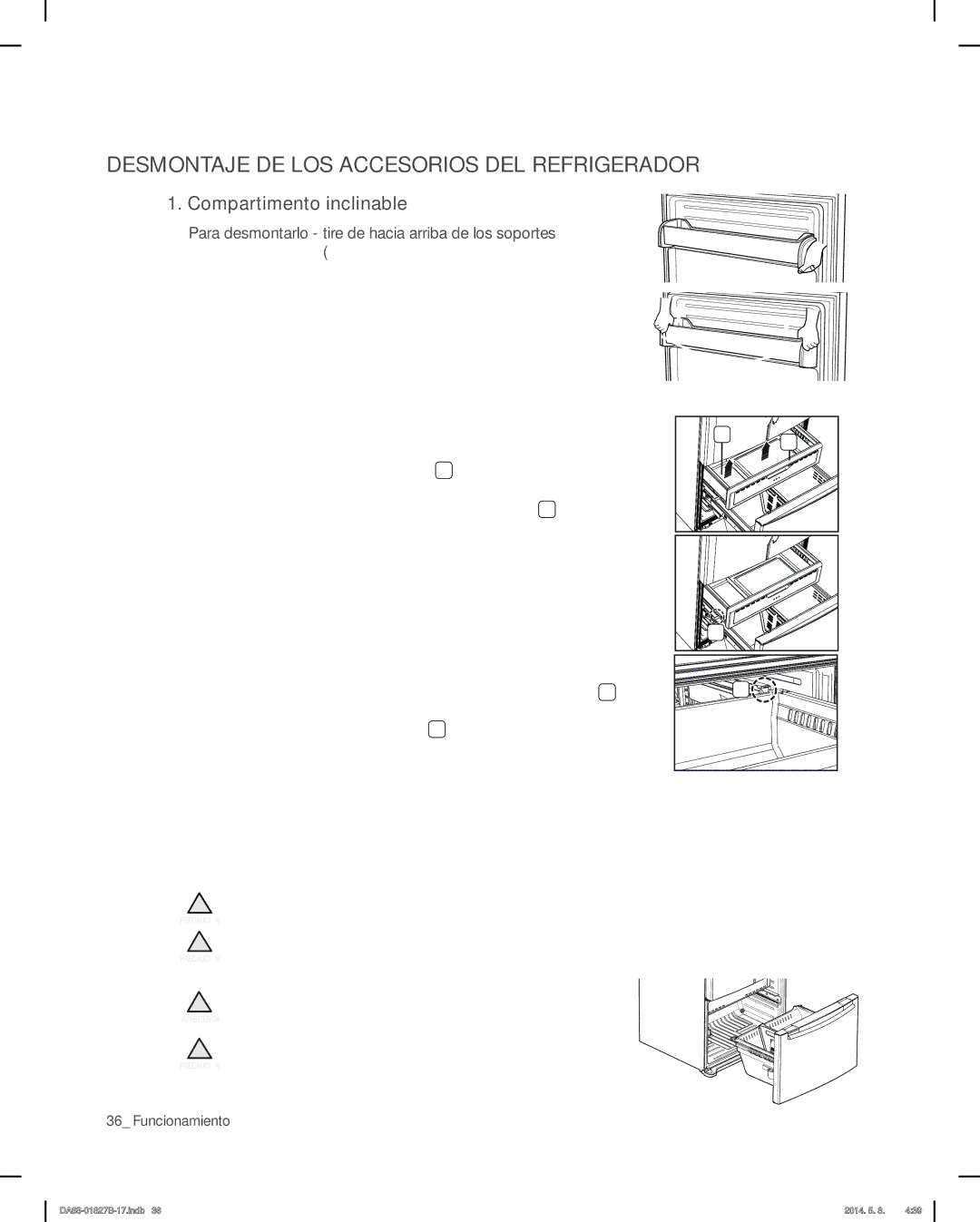 Samsung RFG237AABP, RFG237AARS Compartimento inclinable, Depósito de hielo, Gaveta de gran extensión, Cajón del congelador 