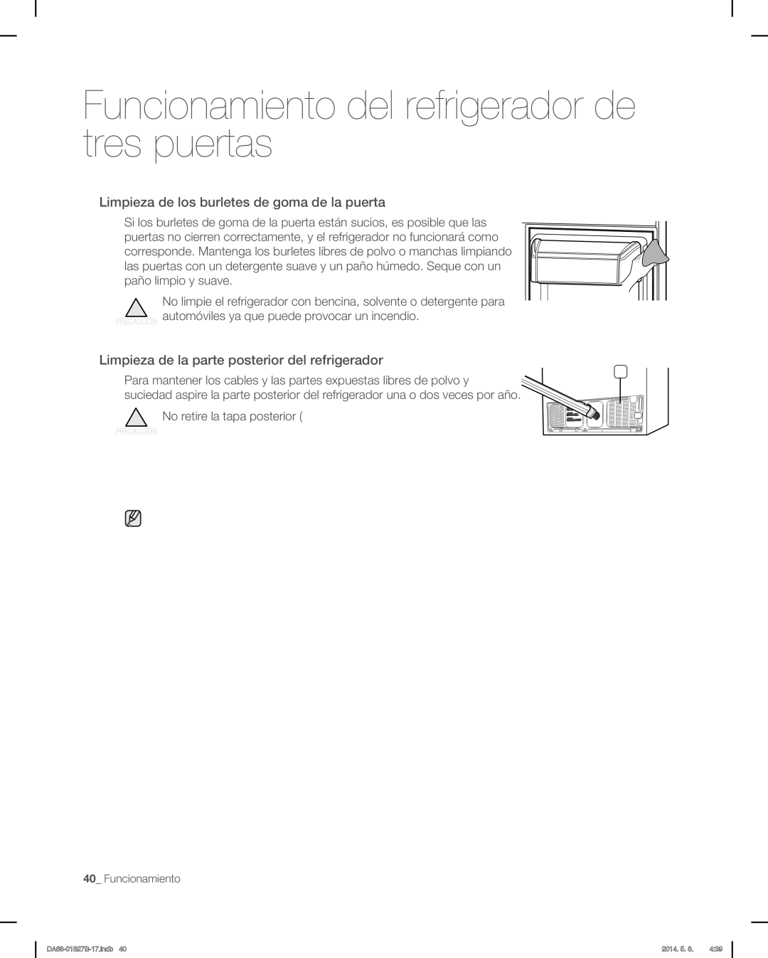 Samsung RFG237AARS, RFG237AAWP, RFG237AABP Reemplazo DE LA LUZ Interior, Limpieza de los burletes de goma de la puerta 