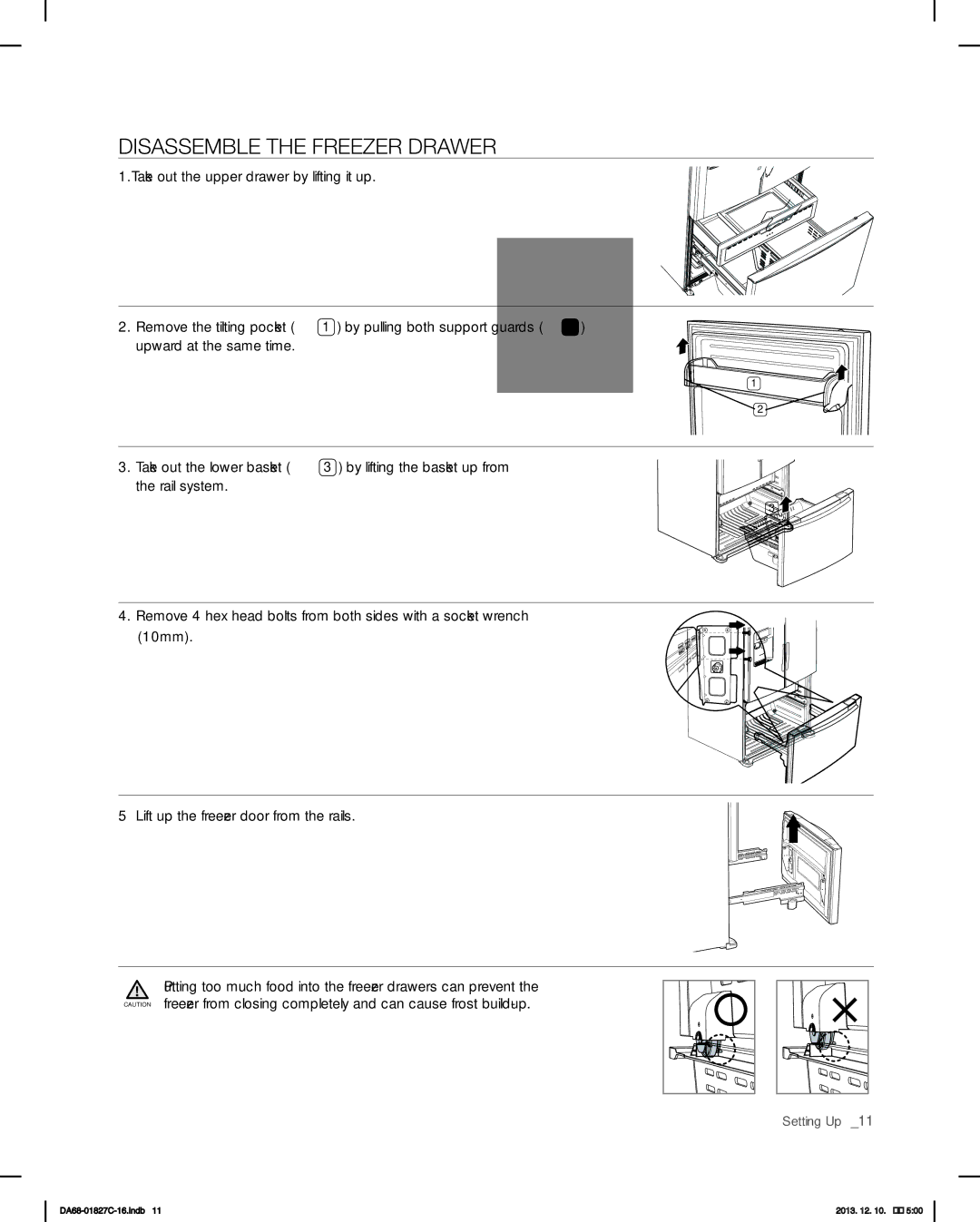 Samsung RFG237AARS user manual Disassemble the Freezer Drawer 