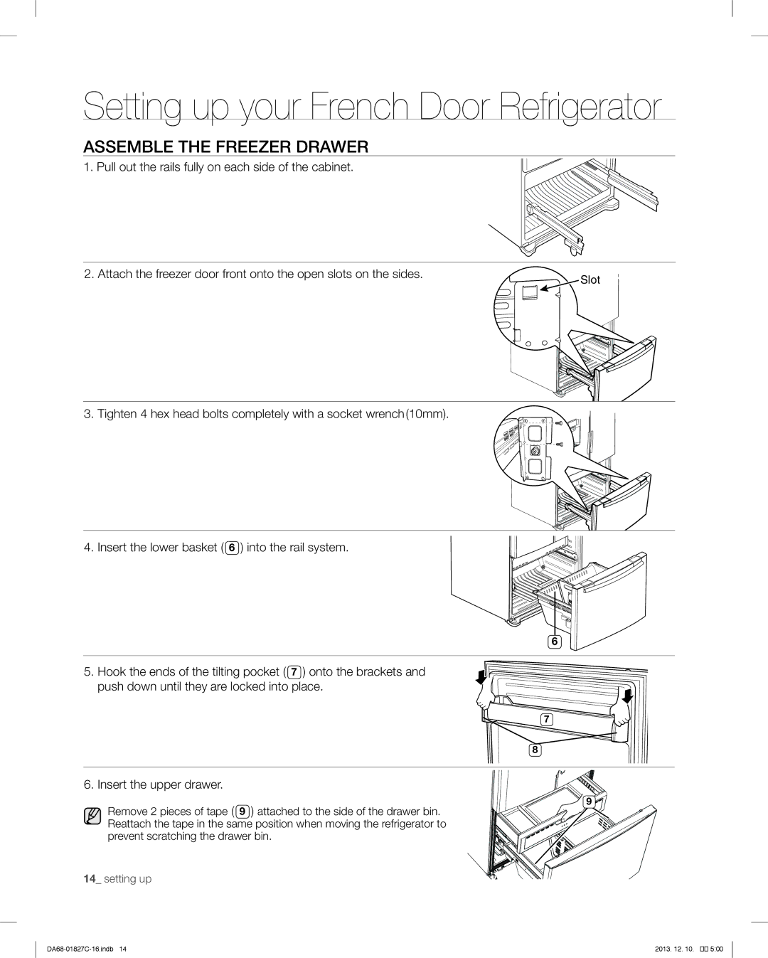 Samsung RFG237AARS user manual Assemble the Freezer Drawer 