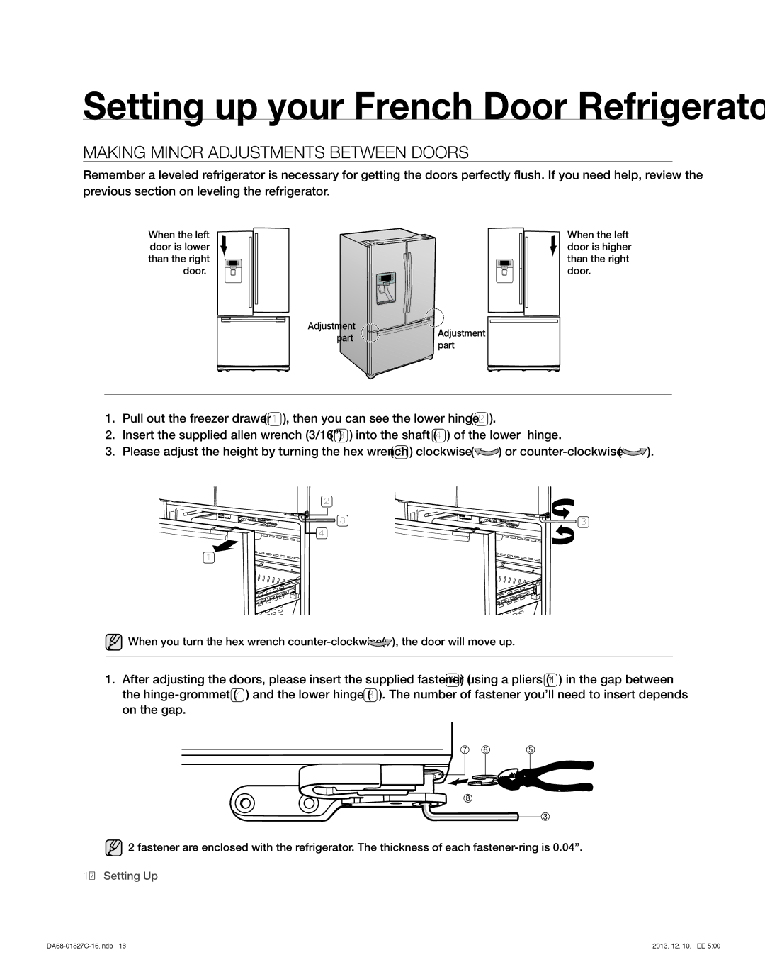 Samsung RFG237AARS user manual Making Minor Adjustments Between Doors 