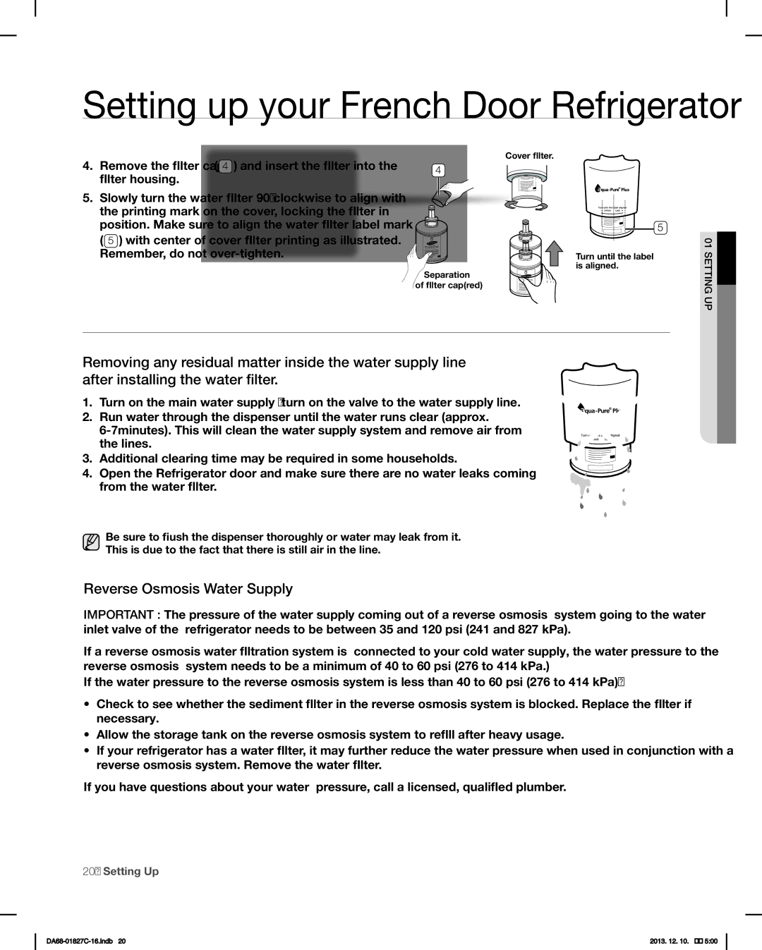 Samsung RFG237AARS user manual Reverse Osmosis Water Supply 