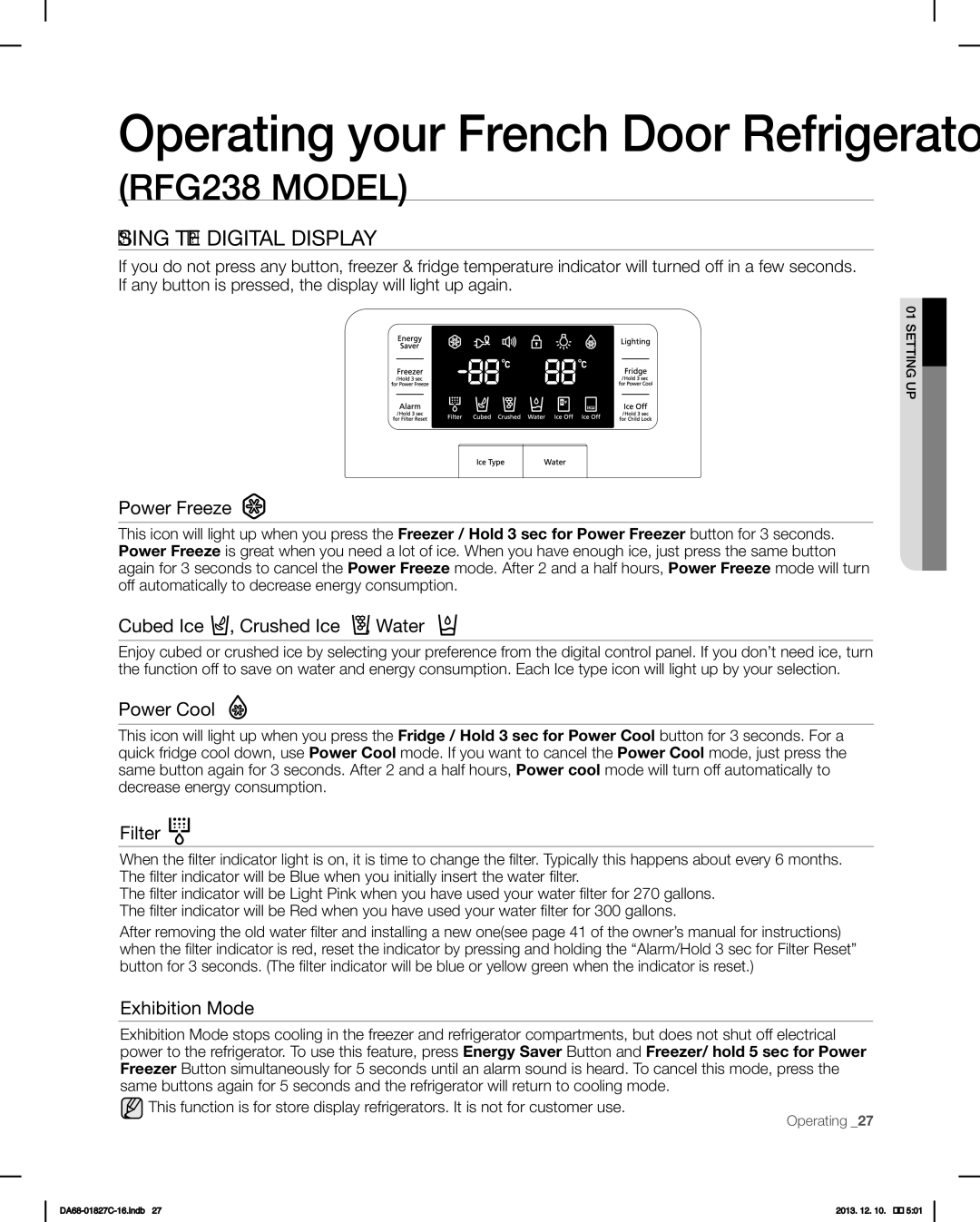 Samsung RFG237AARS user manual Operating your French Door Refrigerator, When You initially insert 