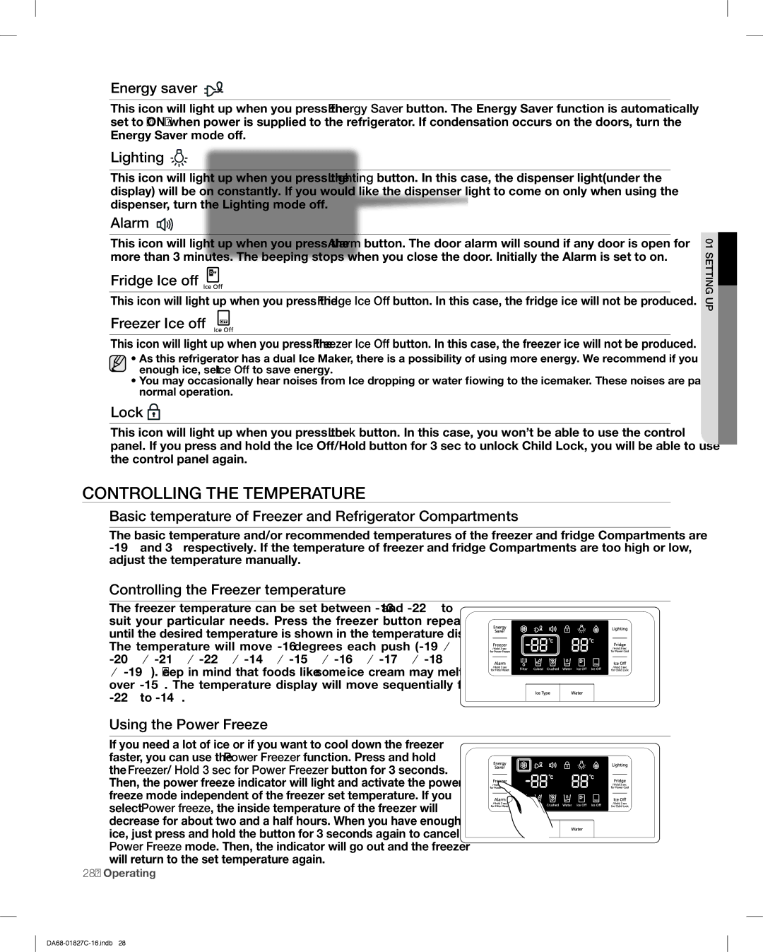 Samsung RFG237AARS user manual Fridge Ice off, Freezer Ice off 