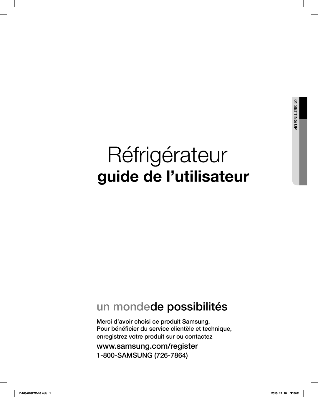 Samsung RFG237AARS user manual Réfrigérateur 