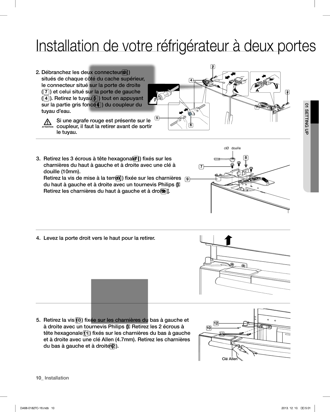 Samsung RFG237AARS user manual Charnières 