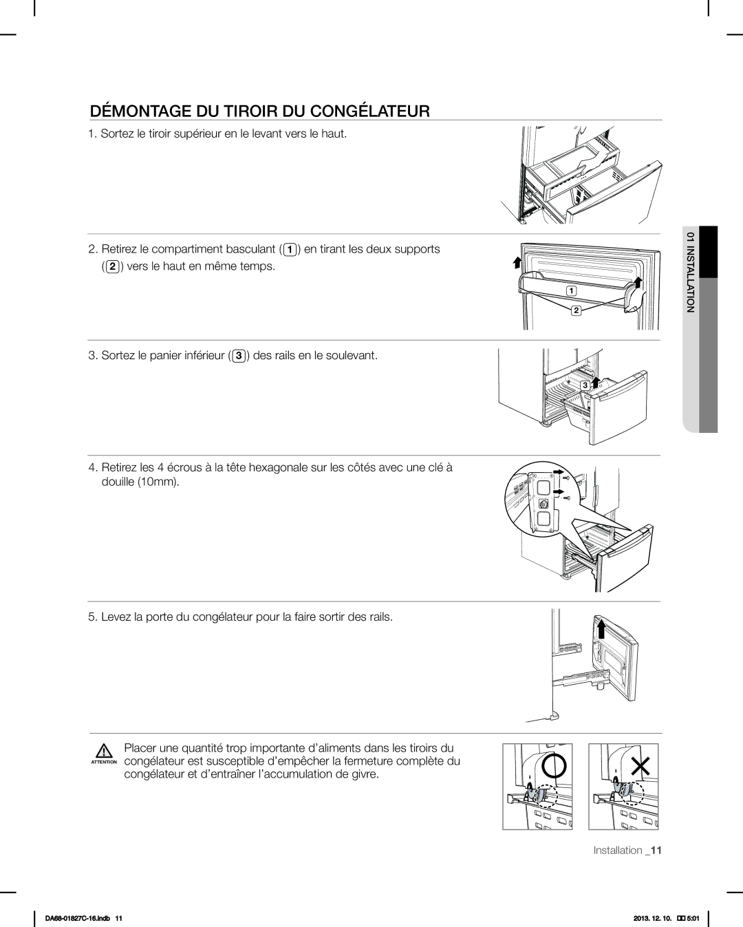 Samsung RFG237AARS user manual Démontage DU Tiroir DU Congélateur 