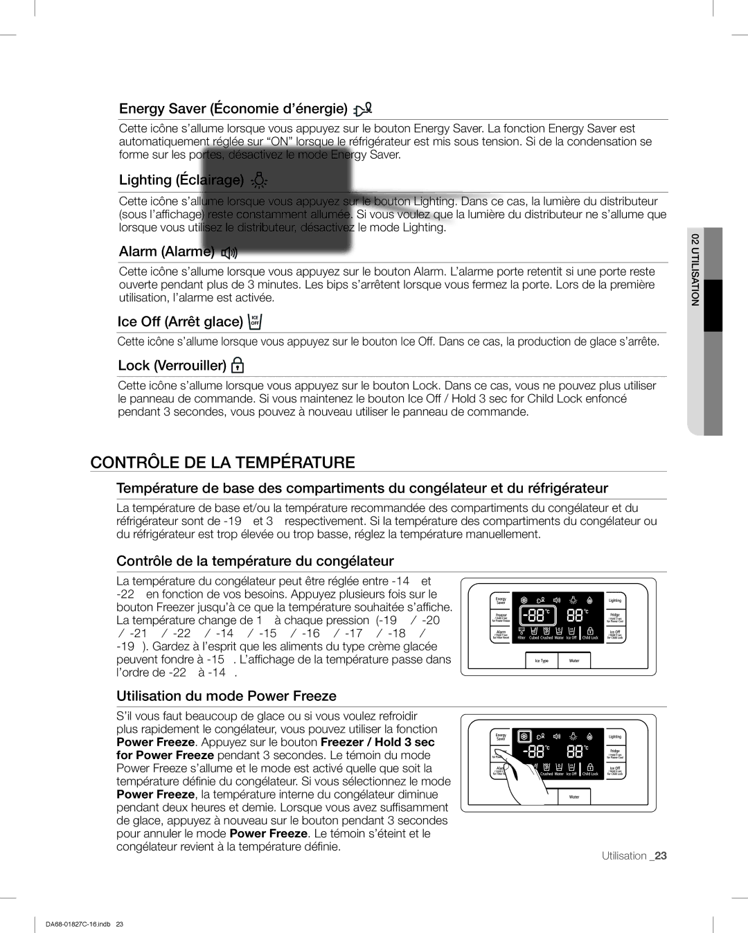 Samsung RFG237AARS user manual Contrôle DE LA Température 