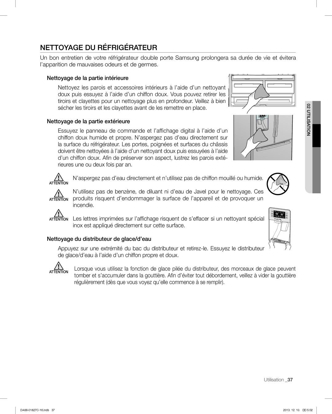 Samsung RFG237AARS user manual Nettoyage DU Réfrigérateur 