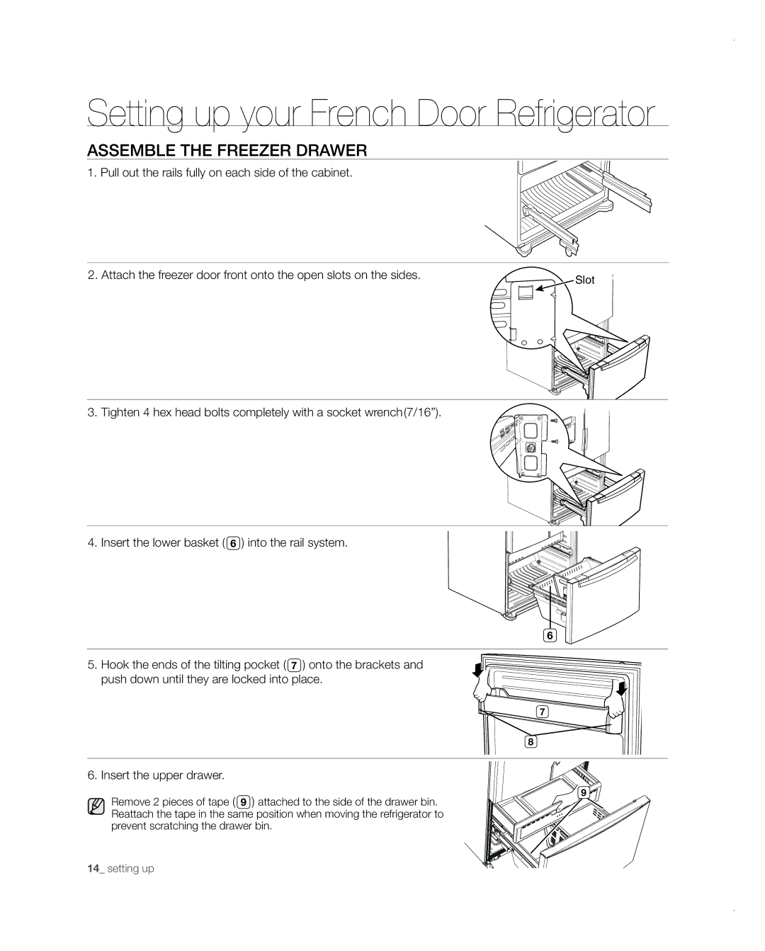 Samsung RFG237AARS user manual Assemble the freezer drawer 